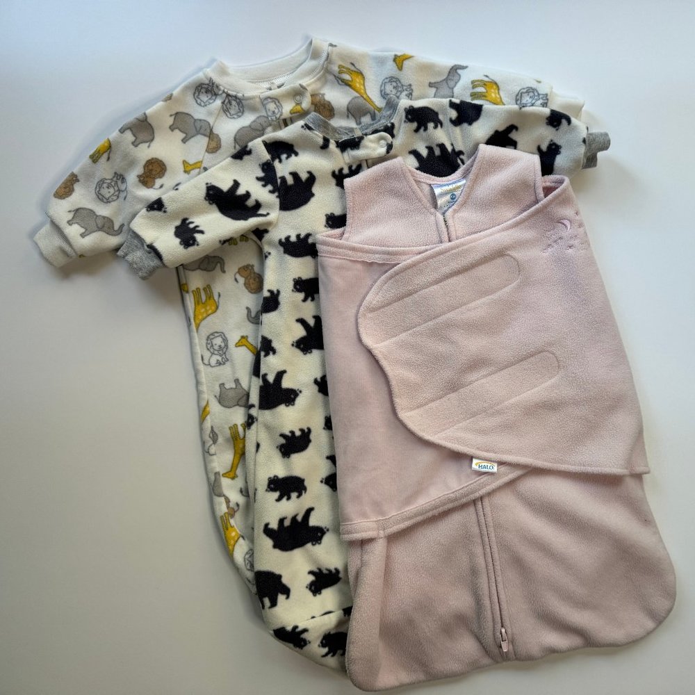 Baby Fleece Carter's & Halo sleep sacks bundle of 3 animals & pink sz Small